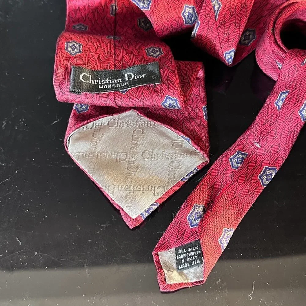 Christian Dior Red Silk Tie Deep Modern Neckwear  Mid Century Modernist Diamonds